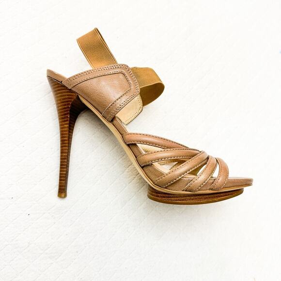 Michael Kors Strappy Brown Platform Stiletto Heel Sandal Size 9.5 Mint - Picture 2 of 7